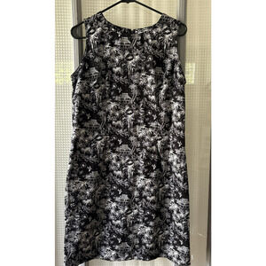 Carolina Colours Black White Tropical Toile Cotton Shift Dress Womens 12 RN37080